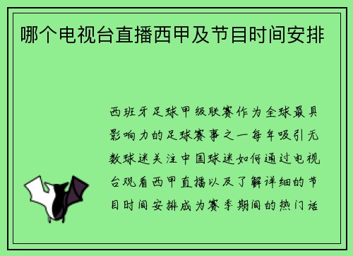 哪个电视台直播西甲及节目时间安排